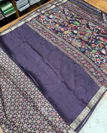 Printed Chinon Saree with Kalamkari Pallu and Ajrakh Blouse - 5