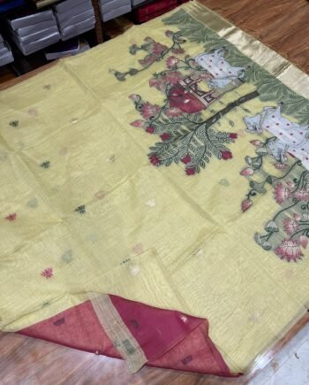 Budget Muga Cotton Saree - Pichwai Prints - 4