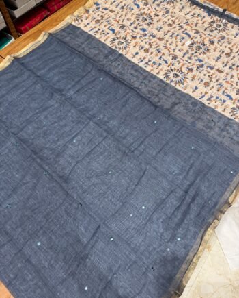 Premium Linen Cotton Saree - Warli Prints with Mirror work - 5