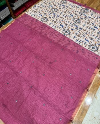 Premium Linen Cotton Saree - Warli Prints with Mirror work - 2