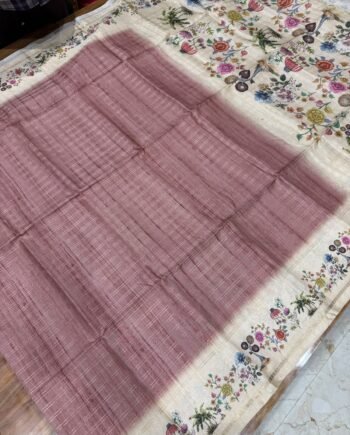 Malai Tussar Saree with Zari Checks - 5