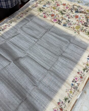 Malai Tussar Saree with Zari Checks - 3